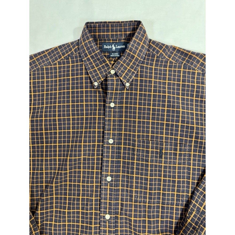 Polo Ralph Lauren Blaire Fit Plaid Flannel Button Up Shirt Large Brown Blue Pony